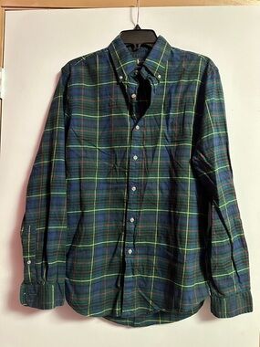 Ralph Lauren Green Plaid Button-Down Shirt with Yellow Accents